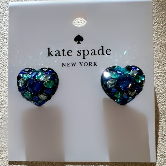 Kate Spade something sparkly heart clay pavé studs sapphire blue - Picture 5 of 7